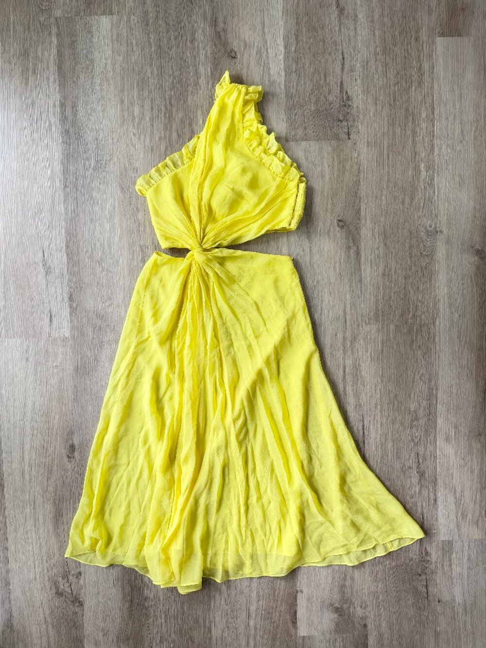 Cinq à Sept Corinne Ruffled Cutout One-Shoulder Midi dress Blazing yellow 4 SM